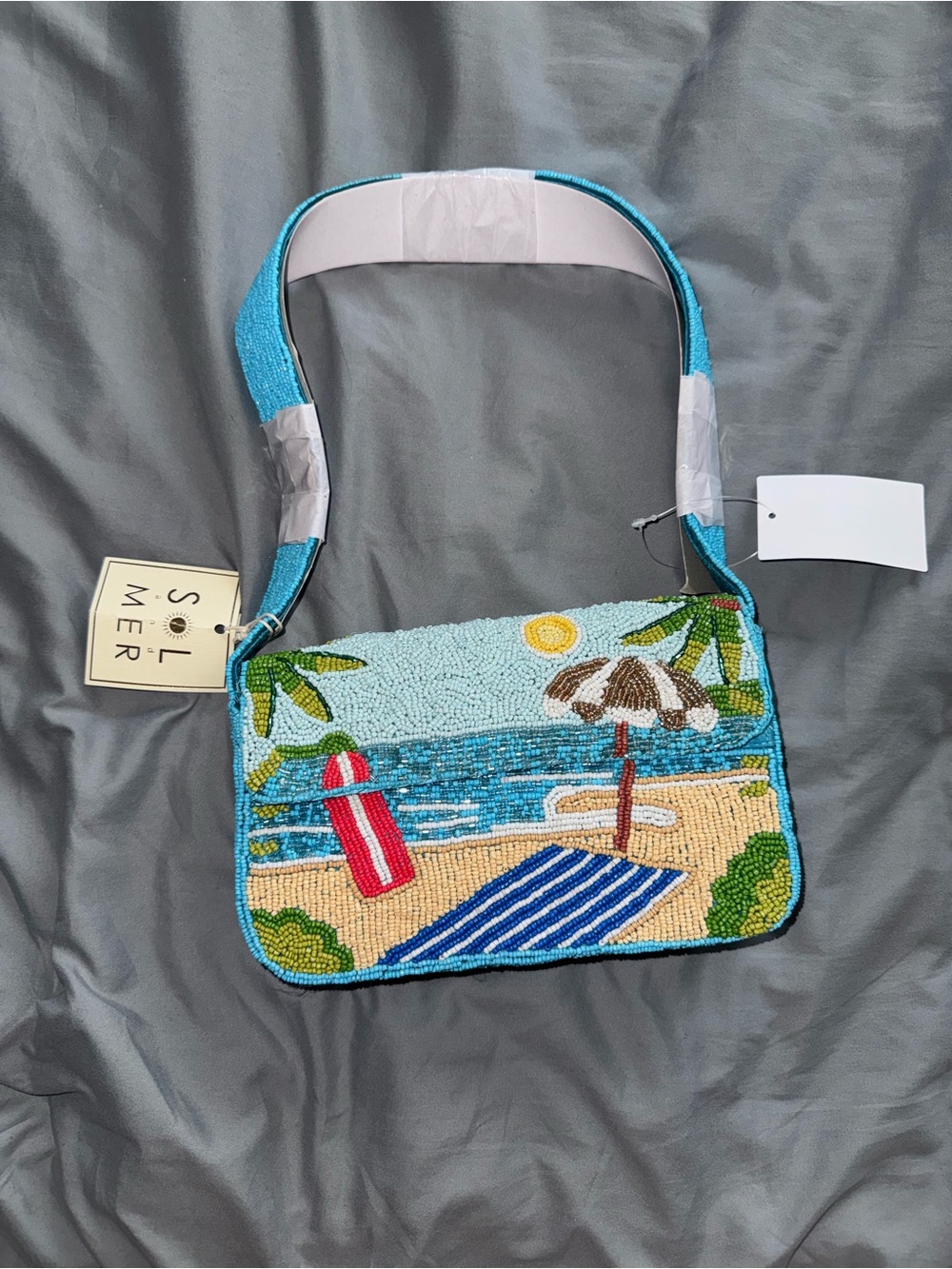 Beaded Beach Scene Shoulder Bag Handmade in India New with Tags